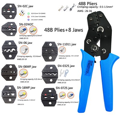 Crimping Tool Kit Multitool Engineering Ratchet Terminal Crimping Tool Crimping Tool+Screwdriver+Wire Stripper hand tools set: 48B and 8 Jaws