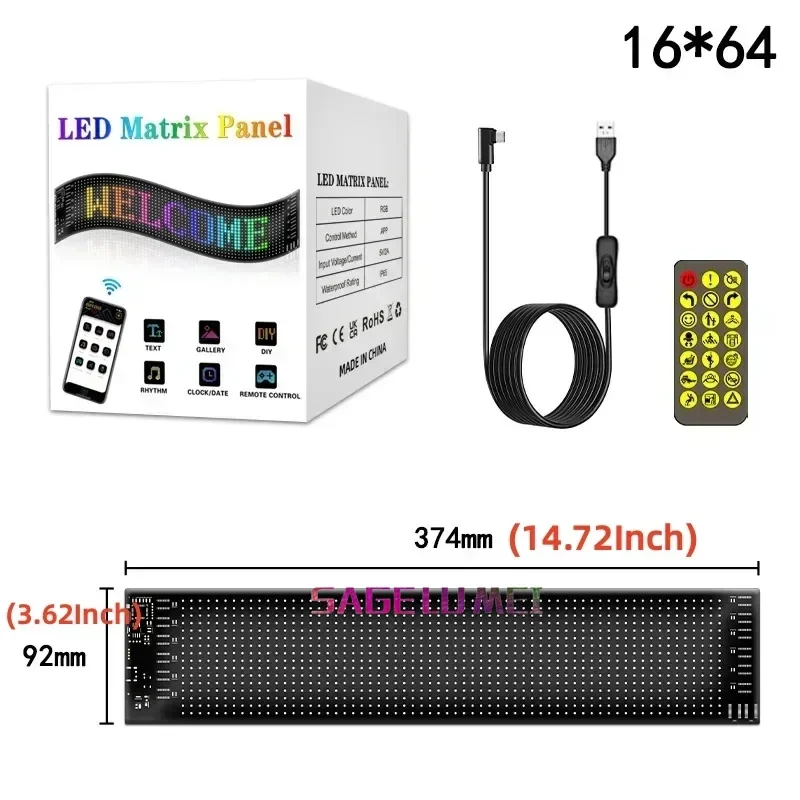 Señal LED multilingüe, ojo de camión, Panel de píxeles de matriz LED para coche, aplicación remota, desplazamiento programable, pantalla de publicidad, 5V: changeable