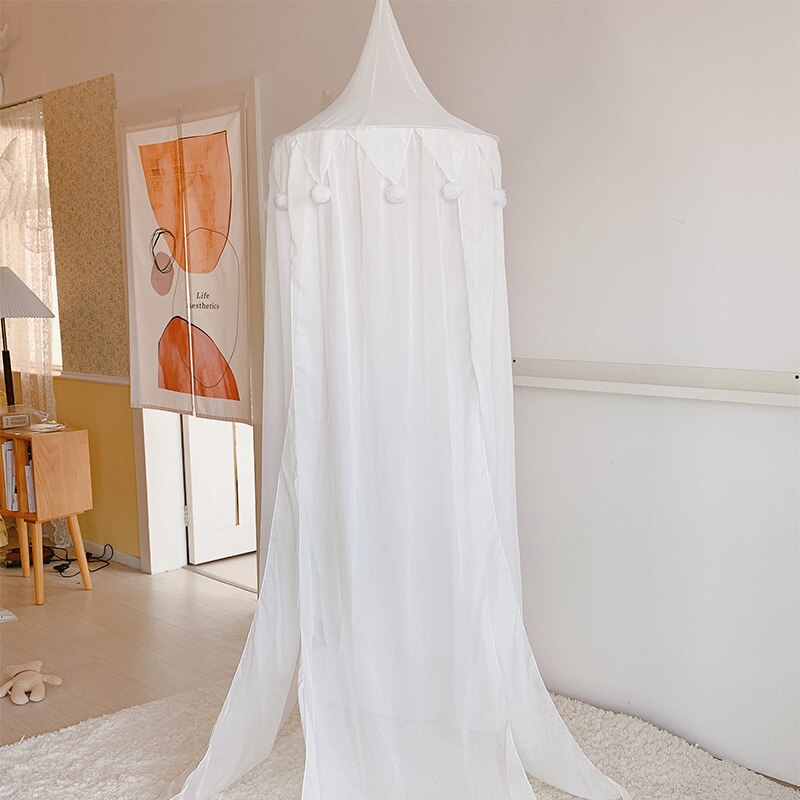 Estilo nórdico de gasa de verano tienda niño ropa de cama Red de cama de cúpula redonda cortina hogar cama cuna juego de niños decoración de la habitación: Blanco