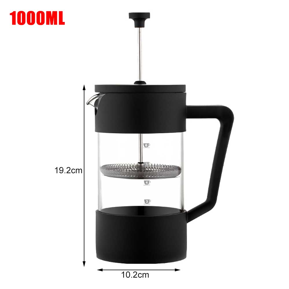 Praska francuska 1000ml ze stali nierdzewnej szklana kawa tłok ekspres robić herbaty filtr perkolator prasa kawiarka garnek szkło: 1000ml