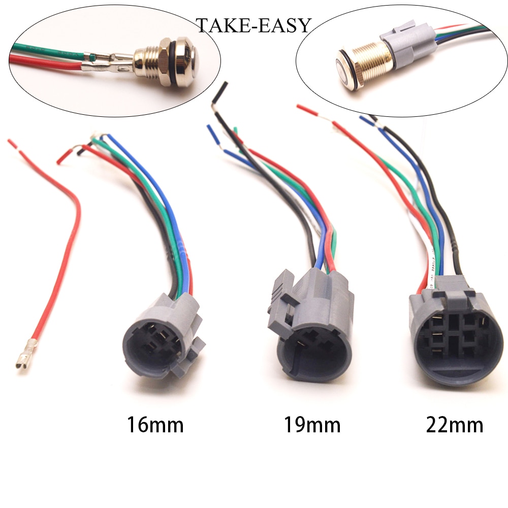 TAKE-EASY Led Light Momentary Push Button Switch Connector 8/10/12/16/19/22 mm Switches Plug Cable Quick Connect Wire Holder