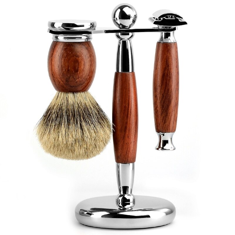 Kit de rasage manuel pour hommes, brosse de nettoyage de barbe, support de rasoir, ensemble d'outils de toilettage: A
