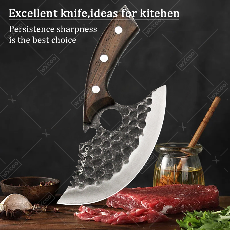 WXCOO Hand Forged Hammered Chef's Knife Stainless Steel Kitchen Knives Meat Cleaver Splitting Slicing Knife Fruit Paring Knife