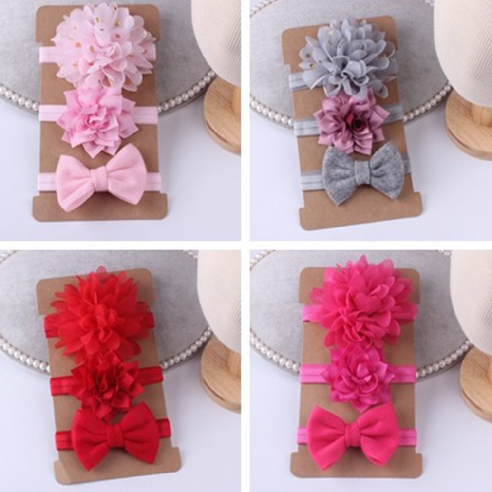 3pcs/set Headband Girls Hair Accessories Lovely Baby Turban Flower Turban Bow Elastic Hairband Baby Princess Christmas Day