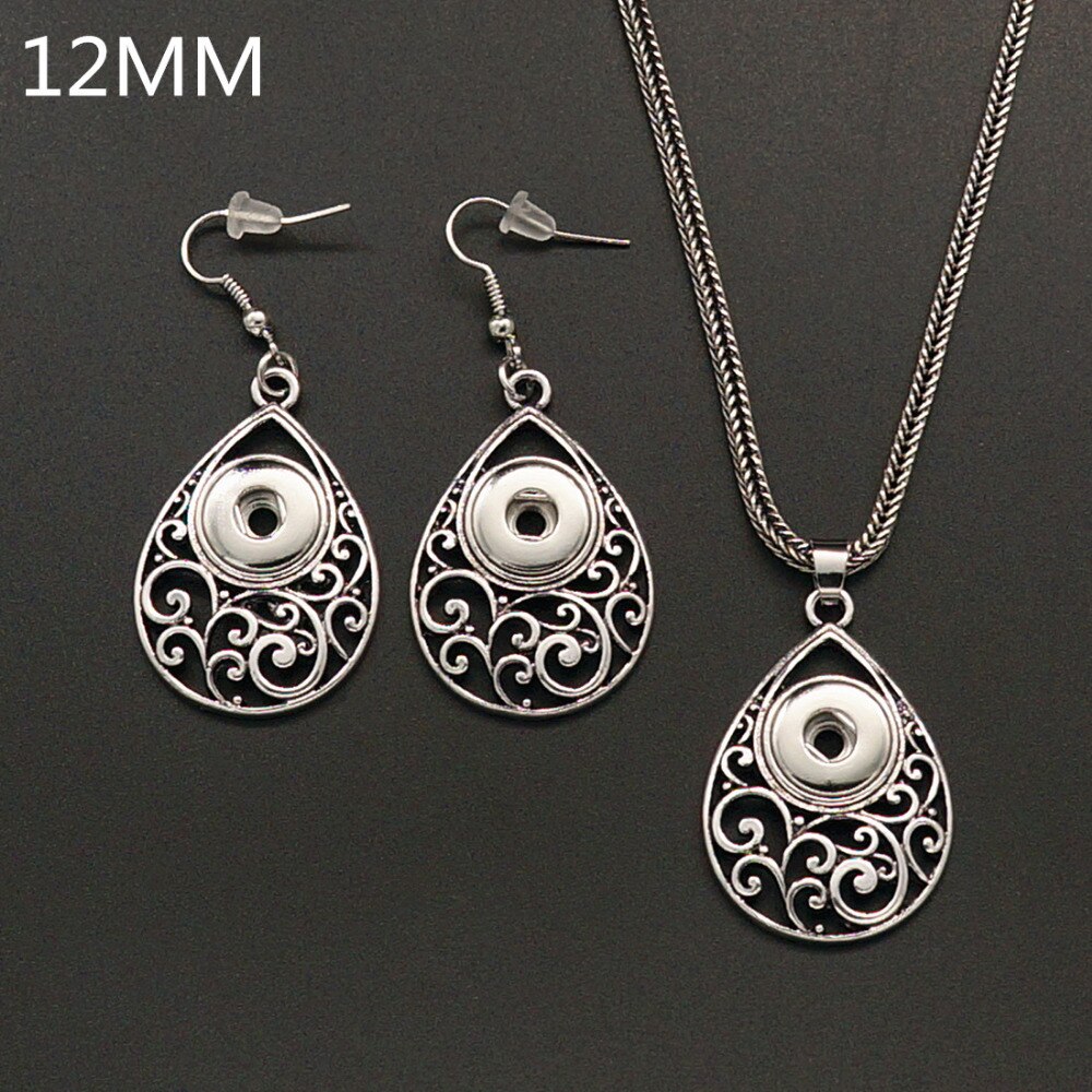 DJ0099 Schoonheid Vintage Hollow Patroon Snap Ketting &amp; Oorbel Set Fit Diy 12Mm Snap Knoppen Jewlery