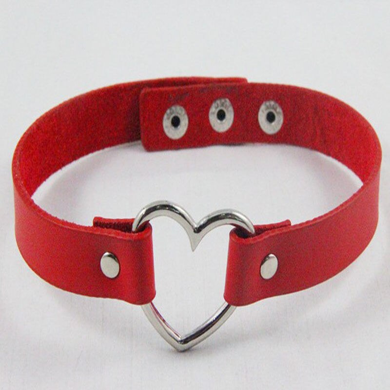 Moderna y CHIC gargantilla para mujer, de piel sintética, hecha a mano con remache estilo Punk y anillo redondo, Collar de corazón, joyería nueva: Red