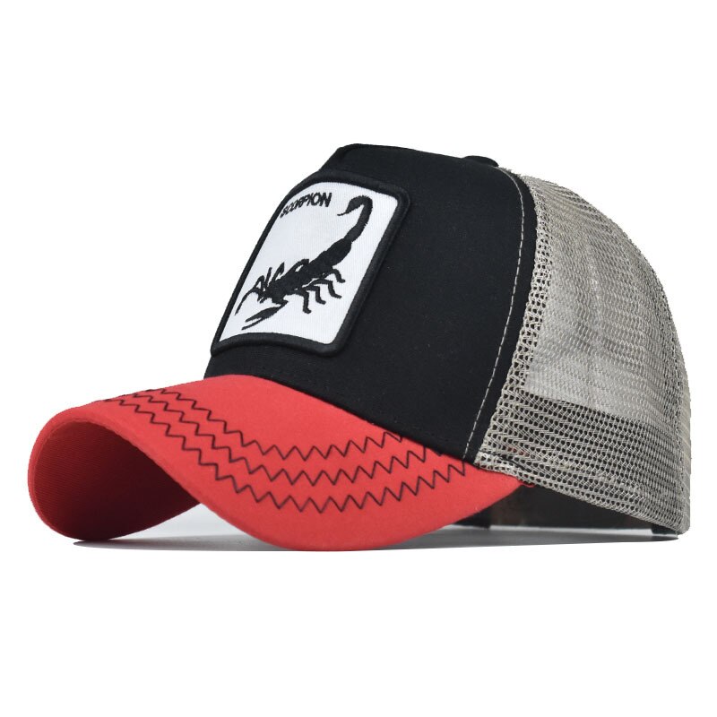 Schorpioen dier mesh geborduurd honkbalpet mannen en vrouwen pet hiphop pet: Schorpioen rood