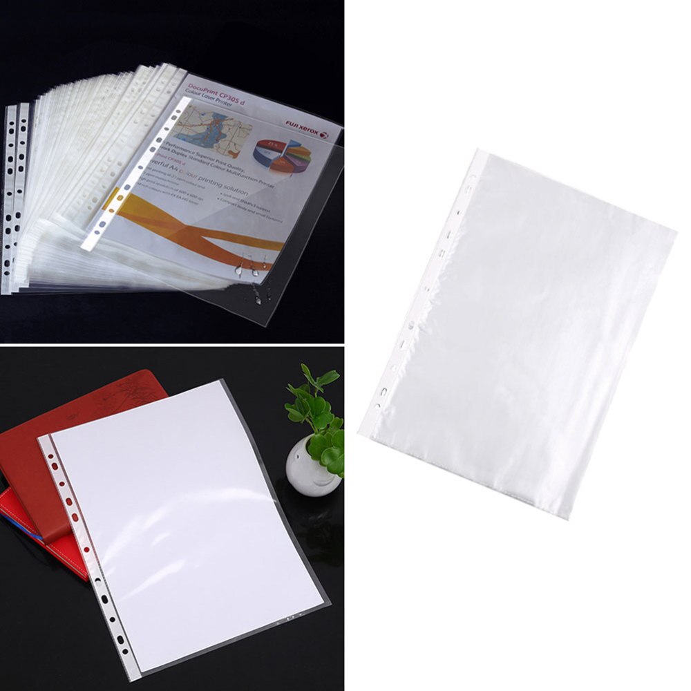 100pcs Sheet Protectors Clear A4 11 Hole Paper Cover Loose Leaf Protector Paper File Protect Bag (Thicker 6C for Universa