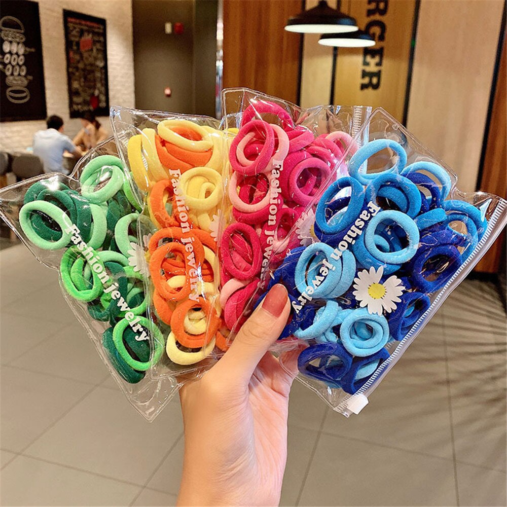 50/- piece set of women's/girls 4cm 2cm nylon elastic hair bands, ponytail holders, rubber bands, scrunchies, headbands, hair accessories