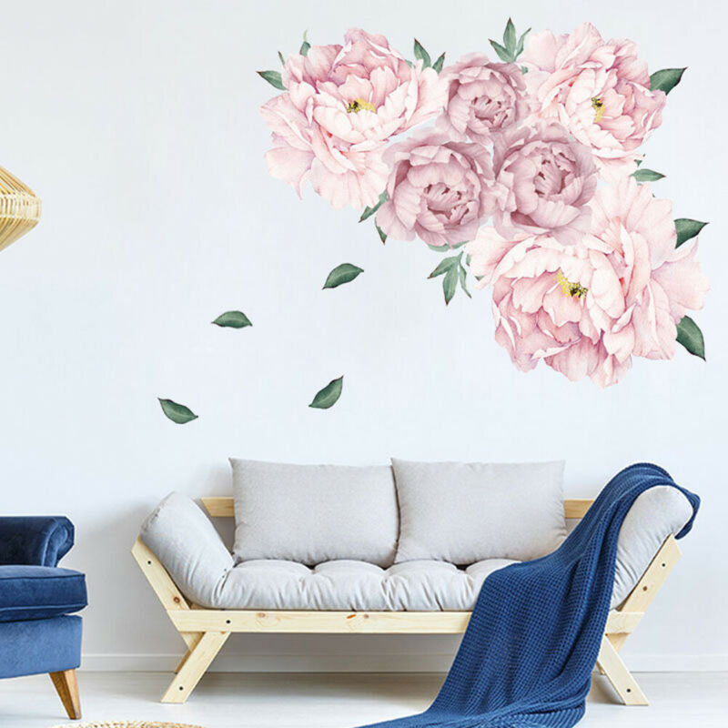 Autocollant mural pour pépinière en Rose de pivoine, autocollant décoratif pour chambre d'enfant, décoration pour la maison, amovible et étanche