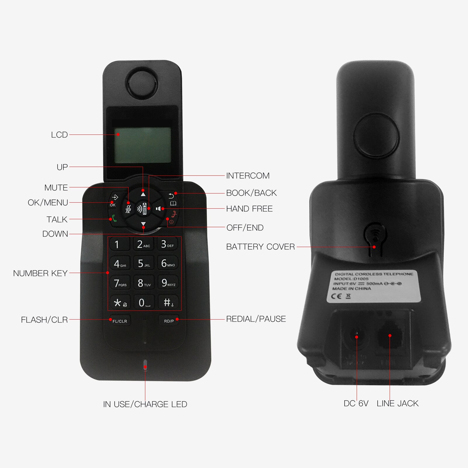 телефон Digital Cordless Phone Telephone with LCD Display Caller ID Handfree Calls Conference 16 Languages 5 Handsets 무선전화기