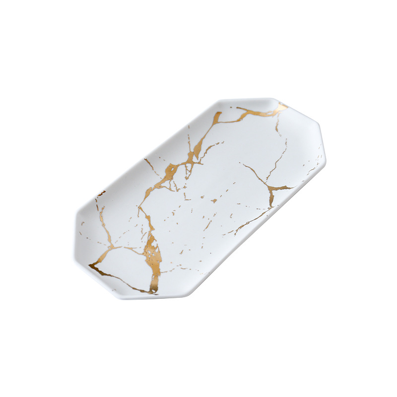 Marmer Matte Goud Zwart En Witte Keramische Servies Plaat Koude Schotel Plaat Westerse Steak Plaat Fruitschaal Sushi Platepizza Plaat: green