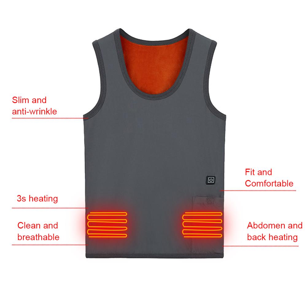 3 Areas heating vest jacket USB male and female same style electric heating vest winter wool soft heating vest warm hiking vest: Gray / S