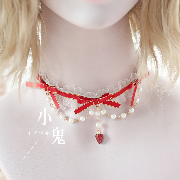 Japonais doux Lolita cheveux bande KC fraise épingle à cheveux accessoires de cheveux fraise cou chaîne clip bandeau: A necklace