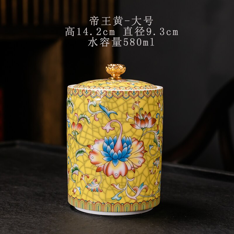 Colorful Ceramic Tea Caddies Large Handmade Porcelain Coffee Sugar Storage Jars Tea Caddies Home Caja De Te Home Garden DG50TC: yellow large