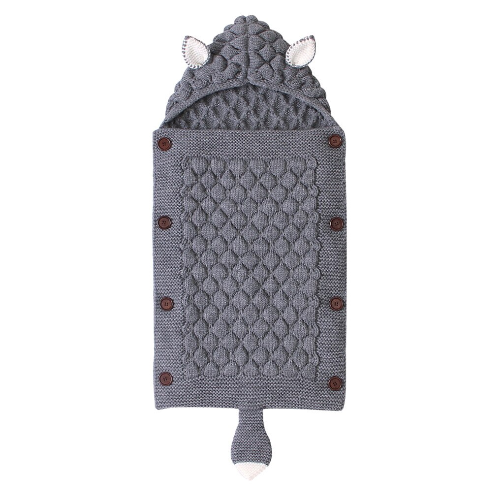 Kniting Receiving Blankets for Newborn Baby Cartoon Rabbit Ear Infant Baby Button Knitted Winter Sleeping Blanket: I