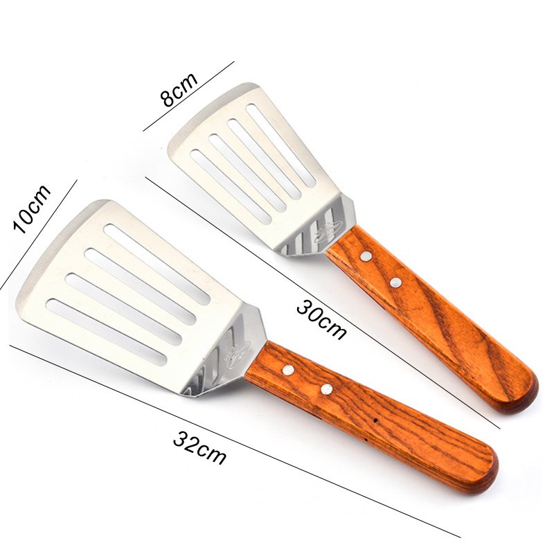 Fish Spatula Stainless Steel Slotted Turner Kitchen Metal Slotted Spatula with Wooden Handle kitchen accessories cooking tools: Dark Khaki