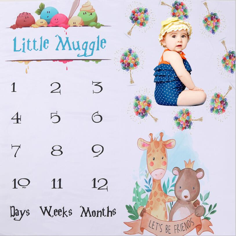 Baby Milestone Foto Props Achtergrond Dekens Dier Patroon Baby Speelmatten Achtergrond Doek Kalender Foto Accessoires Nordic: EF-98
