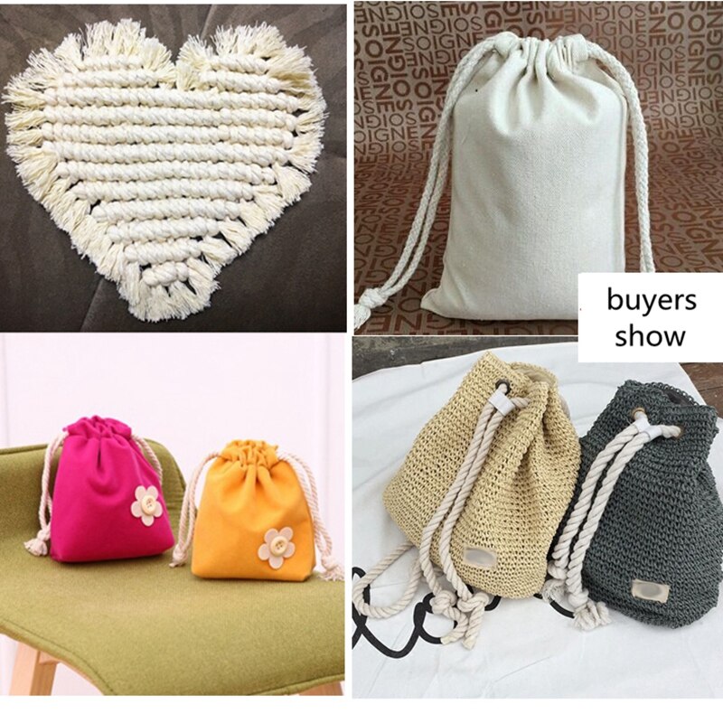 Cuerda de algodón Beige, 100% de algodón grueso, cordones naturales de cáñamo para bolsa, correa para decoración del hogar, accesorios DIY, artesanía de cuerda hecha a mano