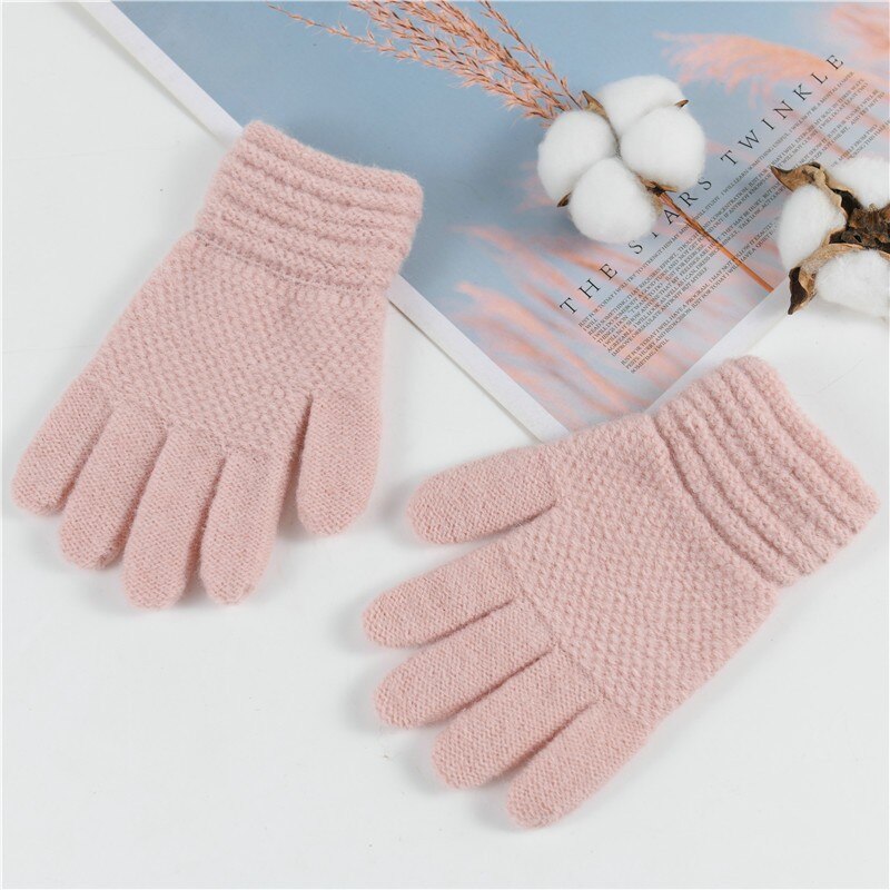 Kids Gloves Baby Girls Boys Winter Warm Solid Knitted Flip Finger Mittens Holodactyly Warm Baby Gloves guantes invierno: Pink