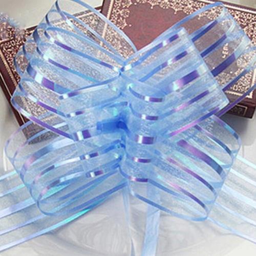 10Pcs Organza Ribbon Pull Bows Ribbons Flower Wrappers Wedding Party Car Decoration DIY Wedding Room Decoration Pull Flower: Lightblue