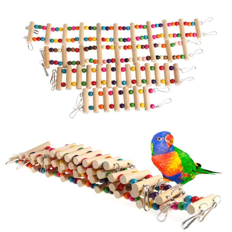 Birds Swing Wooden Bridge Ladder Climb Cockatiel Parakeet Parrot Pet Toy T8DC