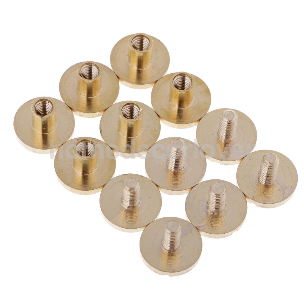 6 Sets Massief Messing Platte Ronde Kop Stud Screwback Leren Craft Chicago Schroeven