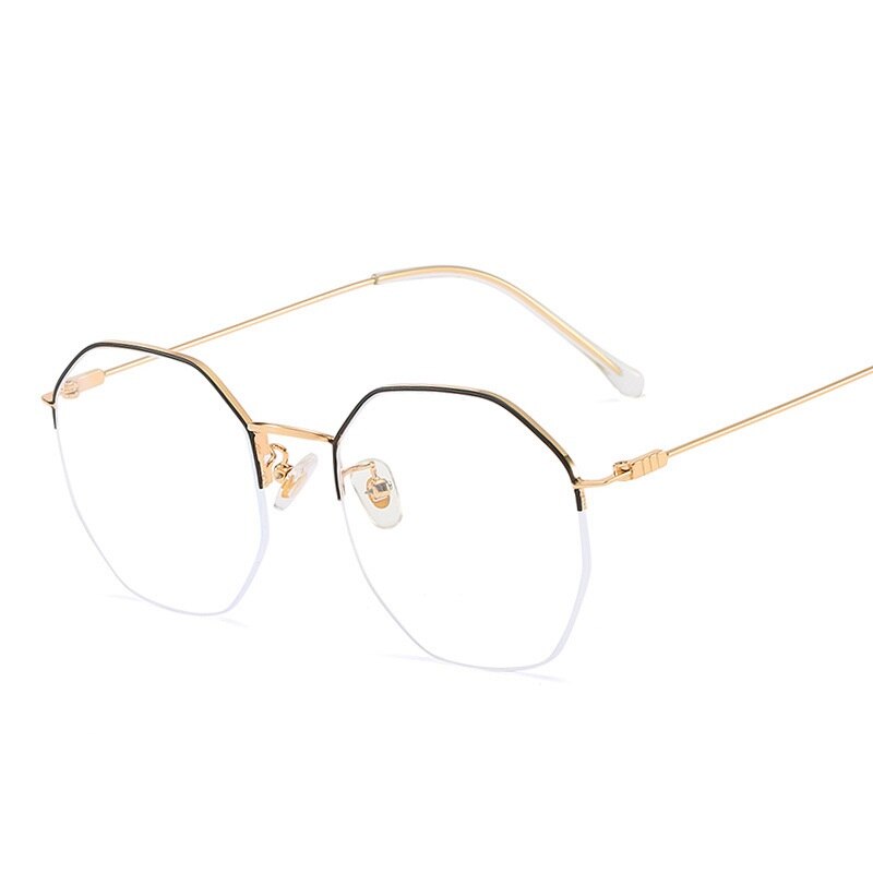 Oversize Semi Rimless Glasses Blue Light Blocking Eye Glasses Optical Spectacle Computer Eyeglasses Frame For Women Men: Gold-Black
