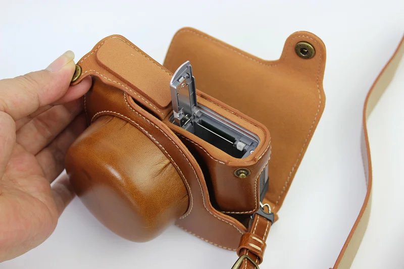 Funda de cuero de lujo para cámara Panasonic Lumix GF7 GF8 GF9 GF10, bolsa de cámara de 12-32mm, cuerpo con correa, de batería abierta