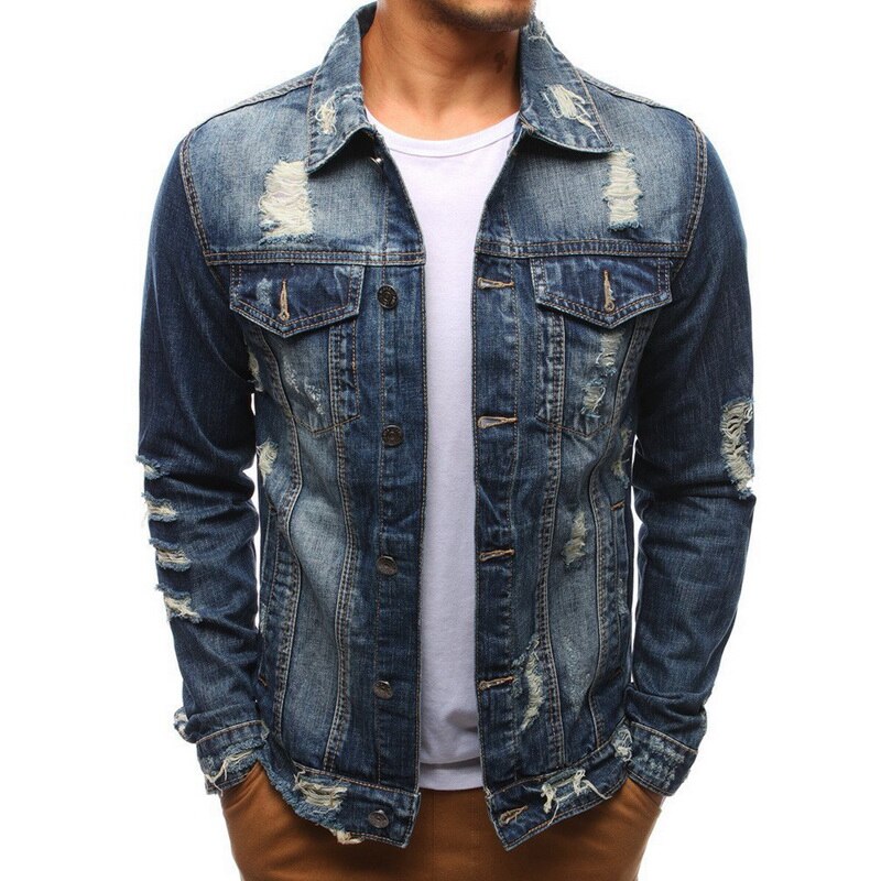 Nueva chaqueta vaquera Vintage para hombre, abrigo liso con vaqueros informales para hombre, ropa de con soporte, chaqueta Bomber negra azul, soporte para hombre: blue / Asian Size L