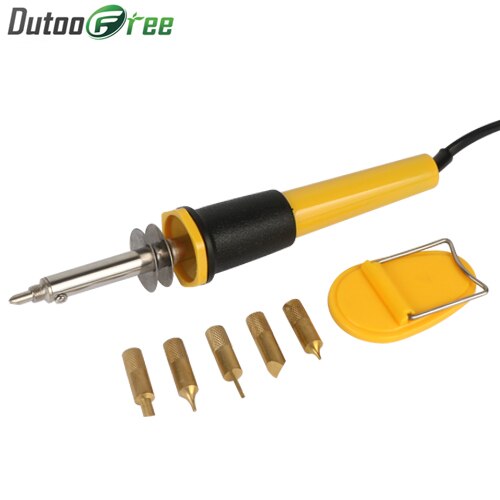 1Set 30W Electric Soldering Iron Pen Wood Burning Pen Set Pencil Burner With Brass Tips and Accessories Diy Tools Burning Brush: 6pcs / US
