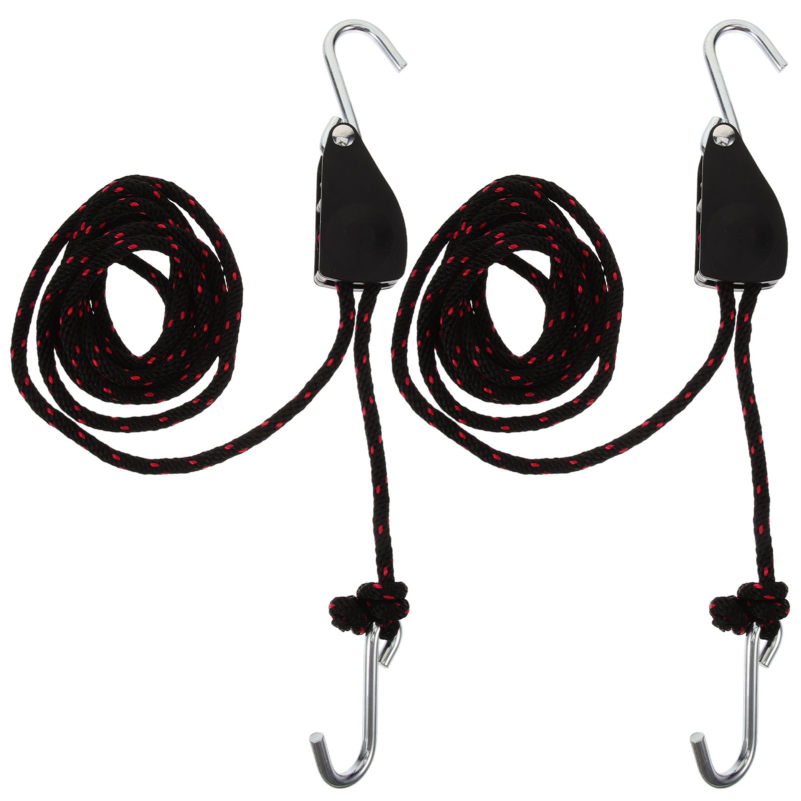 2PCS Pulley Rope Hook Canoe Tie Down Straps Kayak Ratchet Boat Downs Heavy Duty Nylon Steel Hooks Adjustable Length Secure