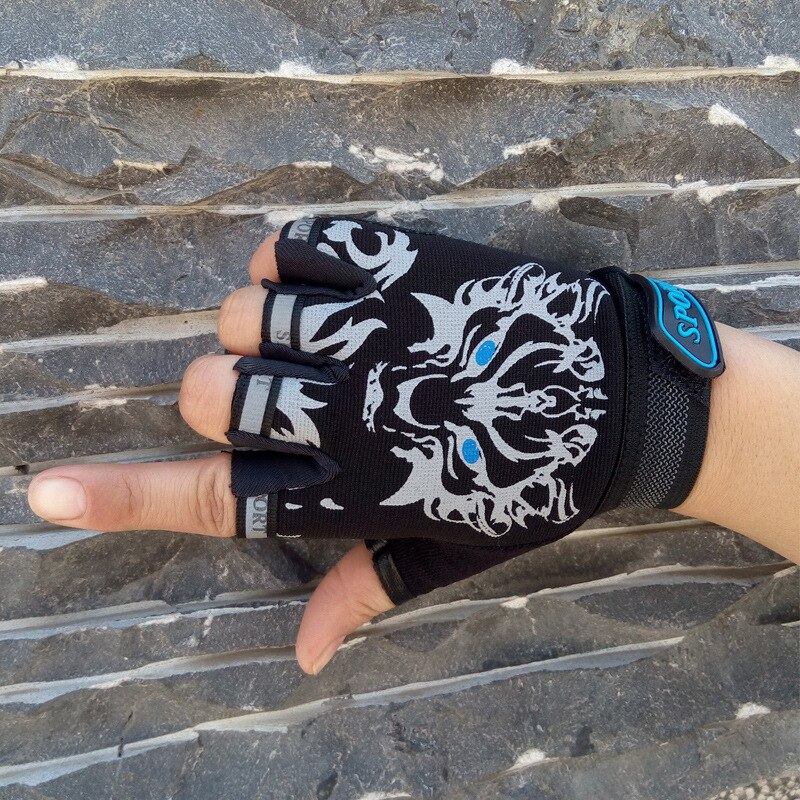 Children Cycling Half Finger Bicycle Gloves High Elastic Non-slip Child Kid Bike Gloves Riding Outdoor Camouflage Equipment: Black wolf