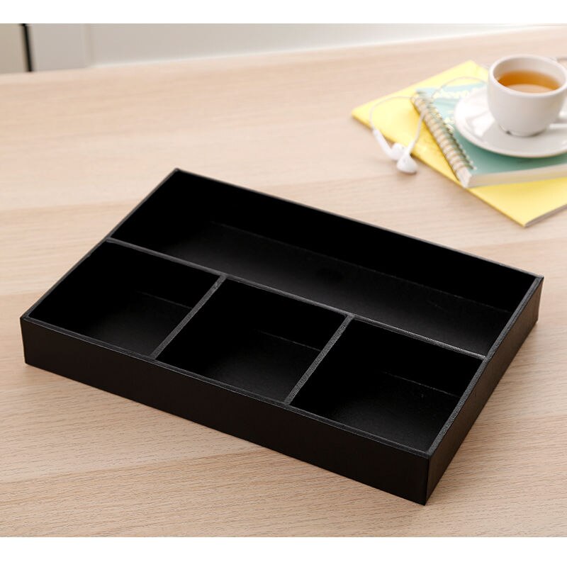 Paper Tray Office Storage Box Desktop Debris Compartment Remote Control Storage Box Solid Cardboard Shelf Desk Organizer Storage: black-big