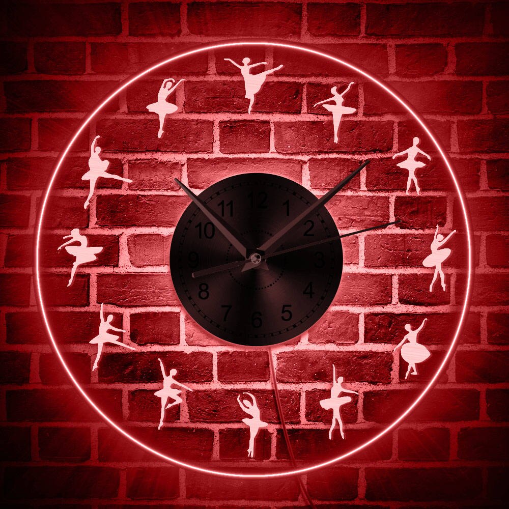Ballet Dancer Silhouette Multi Color Changing Wall Clock Ballerina Dance Studio Wall Light Modern LED Luminous Wall Clock