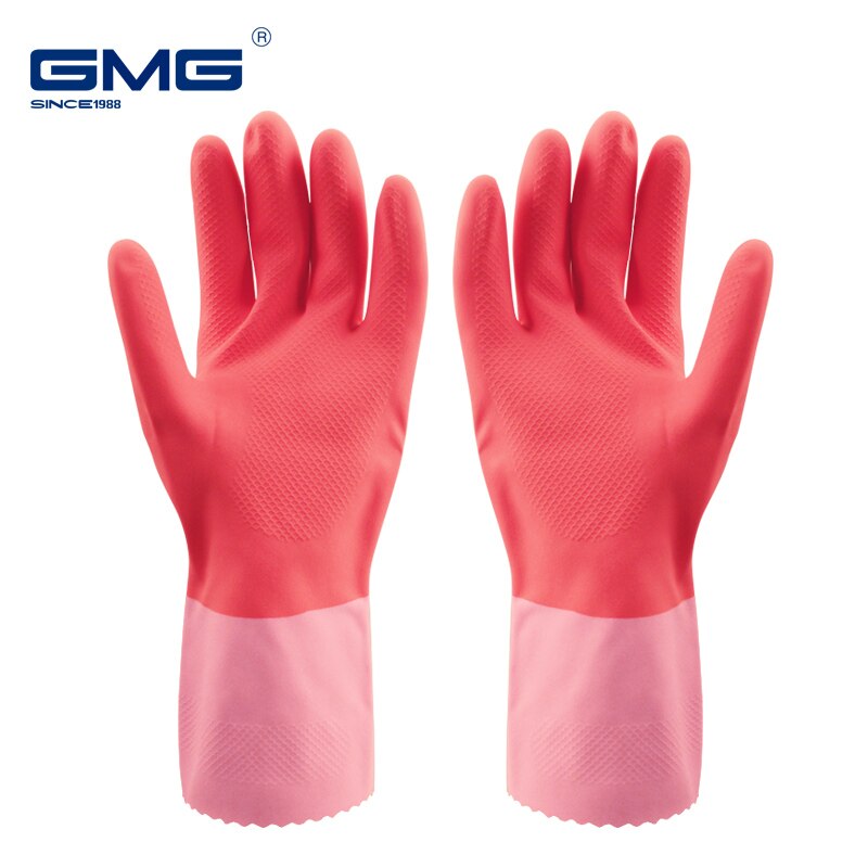 Female Waterproof Rubber Latex Dishwashing Gloves Household Chores Kitchen Durable Cleaning Housework Chores Dishwashing Tools: pink-2 pairs / M
