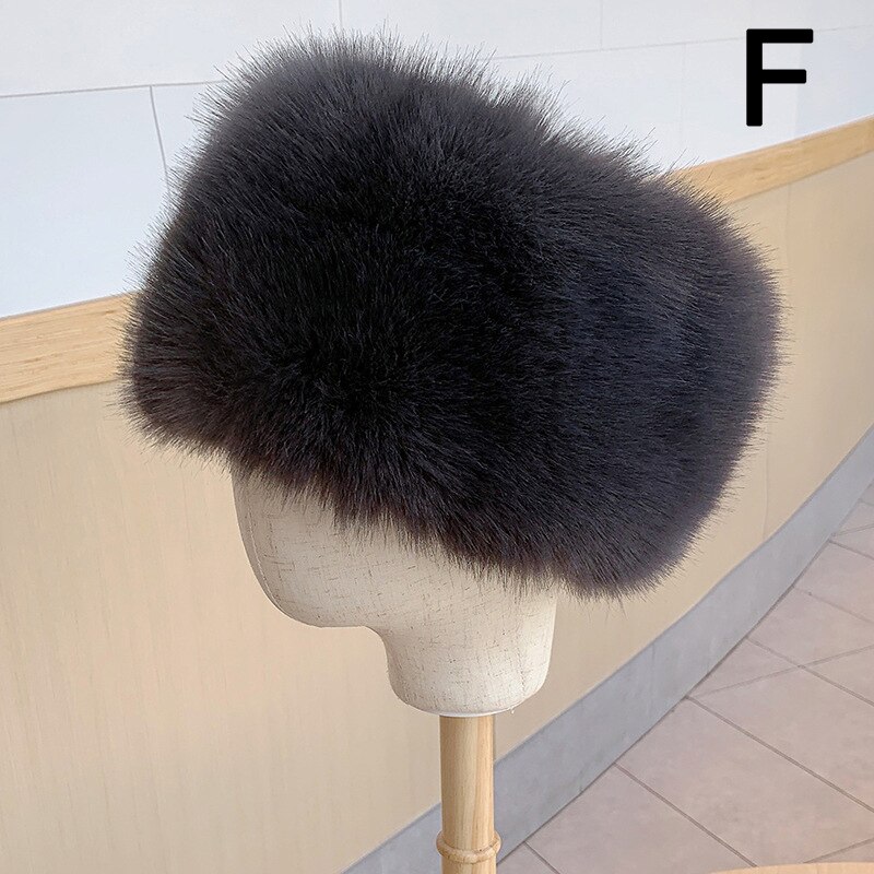 Winter Thick Fluffy Headband For Women Men Fur Hairband Russian Furry Earmuffs Elastic Turban Wide Headwear Ski Hats Accessories: F