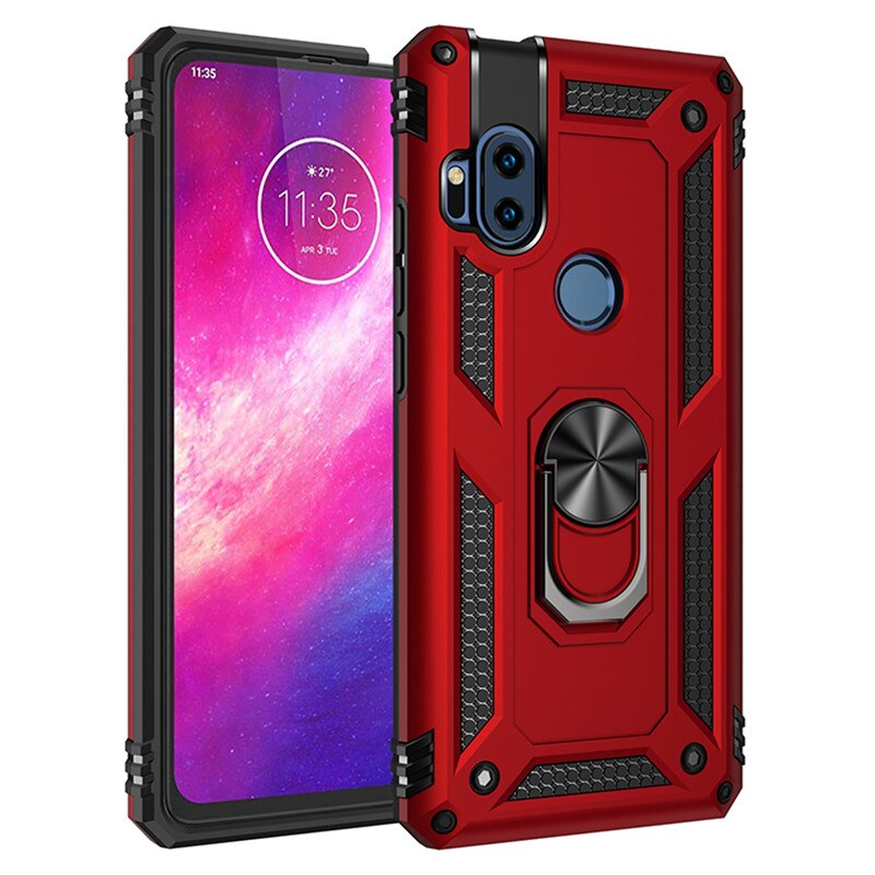 For Motorola one hyper Case Luxury Car Holder Magnetic Ring Phone Case for Moto One Hyper Silicone Matte Cover: Red