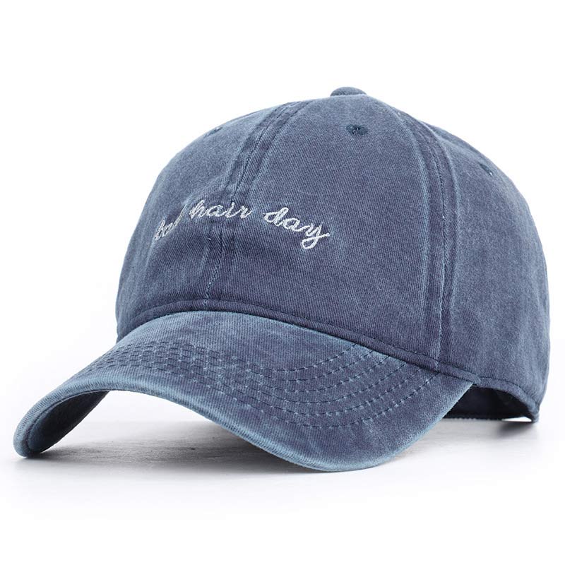 Kvinner menn broderi 6 panel bokstaver baseball lokk vasket årgang bomull langt lue rosa marine mørk grå: Marineblå