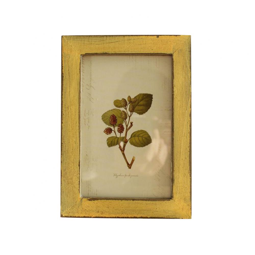 Træ vintage fotoramme 5 tommer træ billedholder stativ hjem soveværelse skrivebordsindretning: Gul