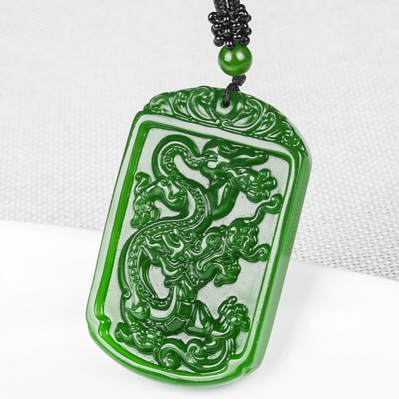 Natuurlijke Groene Jade Draak Hanger Kralen Ketting Charm Sieraden Mode Accessoires Hand-Gesneden Man Luck Amulet