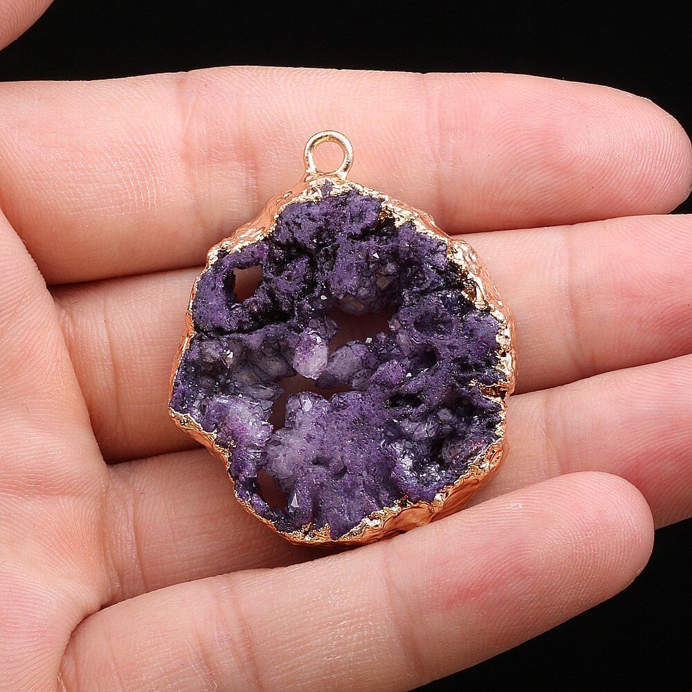 Natural Druzys Agates Stone Pendant Irregular Crystal Onyx Charms for Jewelry Making DIY Necklace Accessories 25x30-35x45mm: Purple