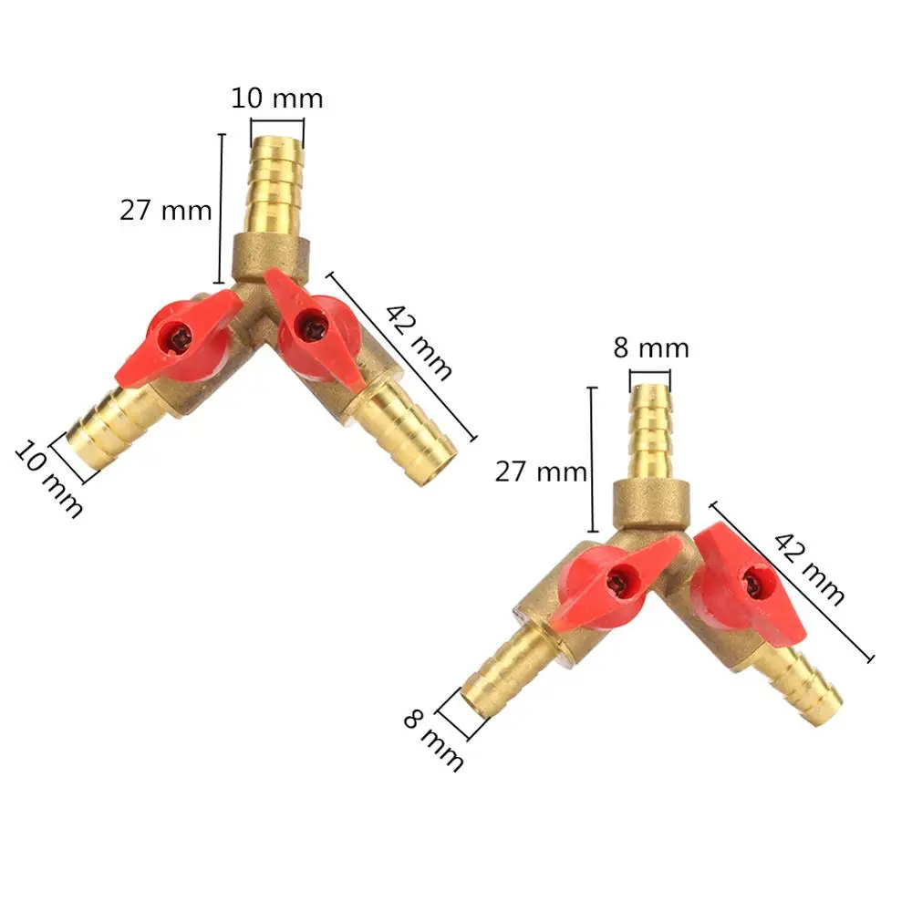 8mm 10mm tuyau barbe en forme de Y à trois voies en laiton arrêt robinet à tournant sphérique raccord de tuyau adaptateur pour carburant gaz eau huile Air 1 Pc