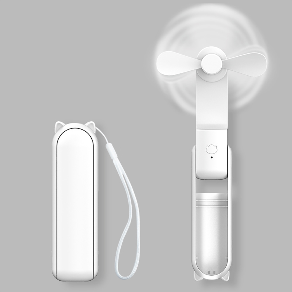 Portable Fan 1500mAh USB Rechargeable 3-speed Mini Handheld Foldable Desktop Fan Small Pocket Travel Belt Portable Power Bank: WHITE