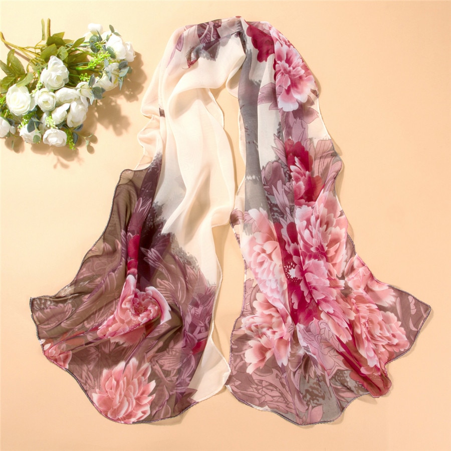 Forår og efterår chiffon kvinder tørklæde print geometrisk mønster lang blød silke sjal