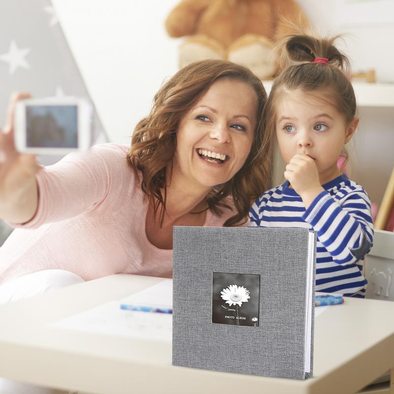 album na zdjęcia 200 kieszeni album na zdjęcia Książka Lniana oprawa w twardej oprawie album o dużej pojemności z przednim okienkiem dla rodziny ślubnej