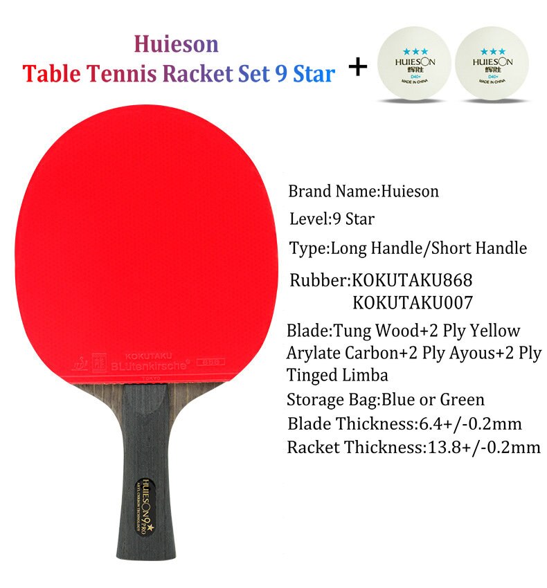 Huieson Tafeltennis Racket 7/8/9 Star Ping Pong Racket Lange Steel Korte Steel Dubbele Puistjes + 2 Stuks professionele Game Ballen