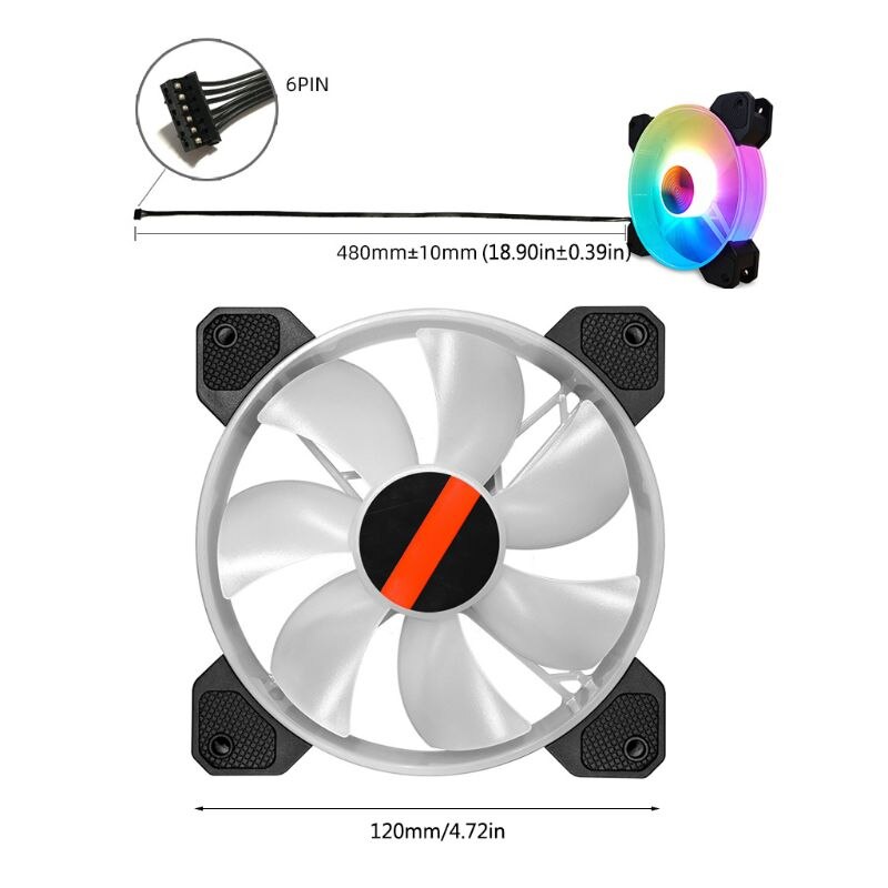Ventilador de refrigeración de PC LED de escritorio, 12cm, RGB, Control remoto del ventilador del chasis