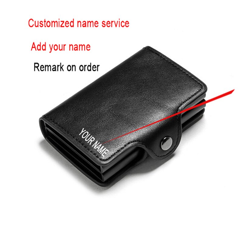 Rfid Blocking Bescherming Leather Wallet Id Credit Card Houder Met 2 Metalen Aluminium Business Bank Card Case Voor 14 Kaarten