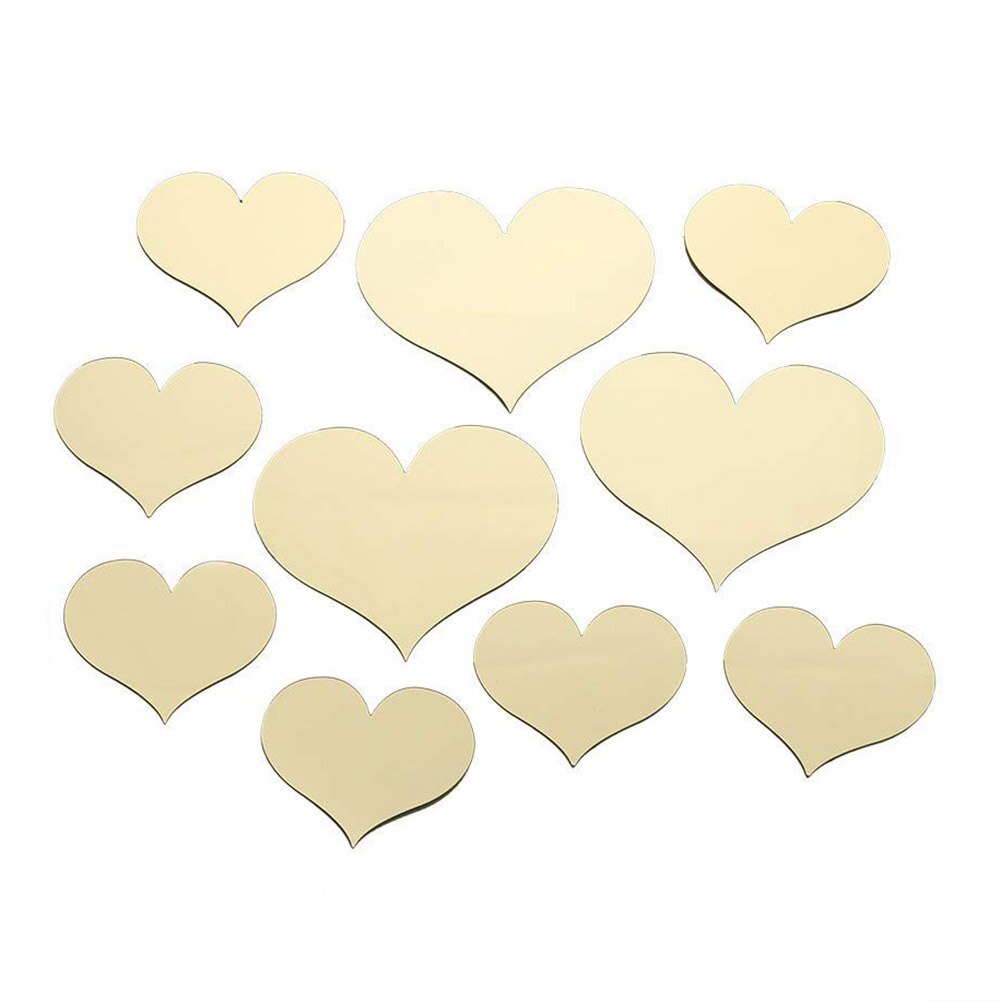 10 pçs em forma de coração espelho adesivo de parede 3d espelho arte decoração da parede diy adesivos de parede para crianças quartos meninos: Ouro / Dourado
